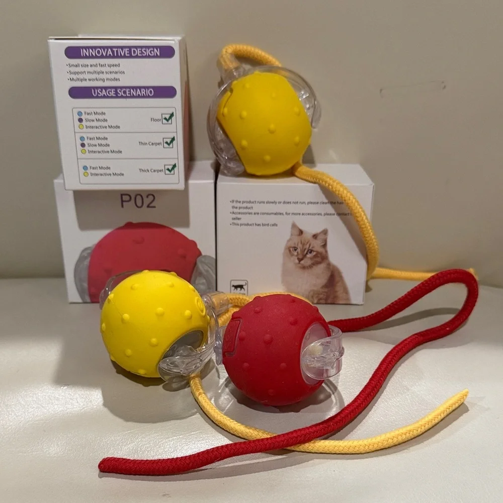 Lot of 3 Interactive Cat Ball Toys - Yellow & Red - New In Box
